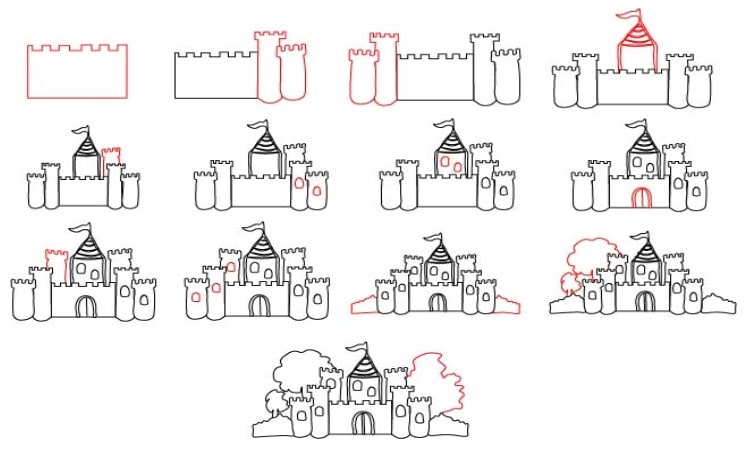 How To Draw Castle Step By Step Tutorial Cool Drawing Idea