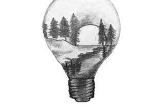 Creative light bulb drawing // Beautiful nature scenery step by step // Pencil  drawing - YouTube
