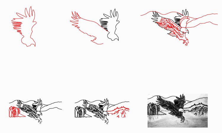 eagle scenery drawing step by step