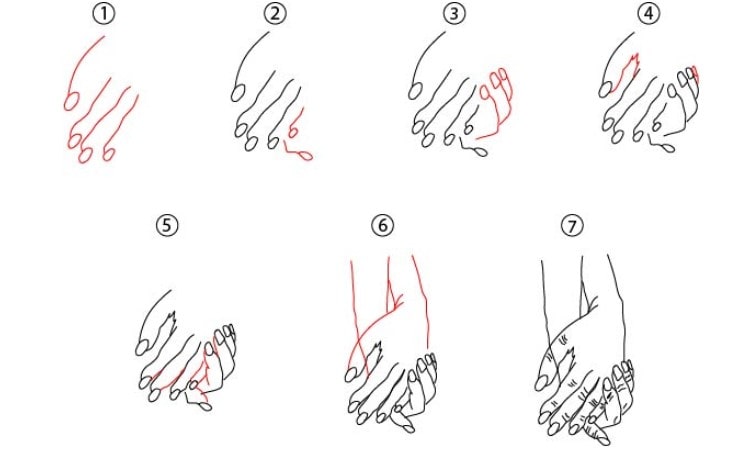 How To Draw Holding Hands, Step by Step, Drawing Guide, by Dawn