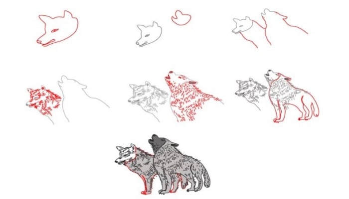 pack of wolves howling drawing