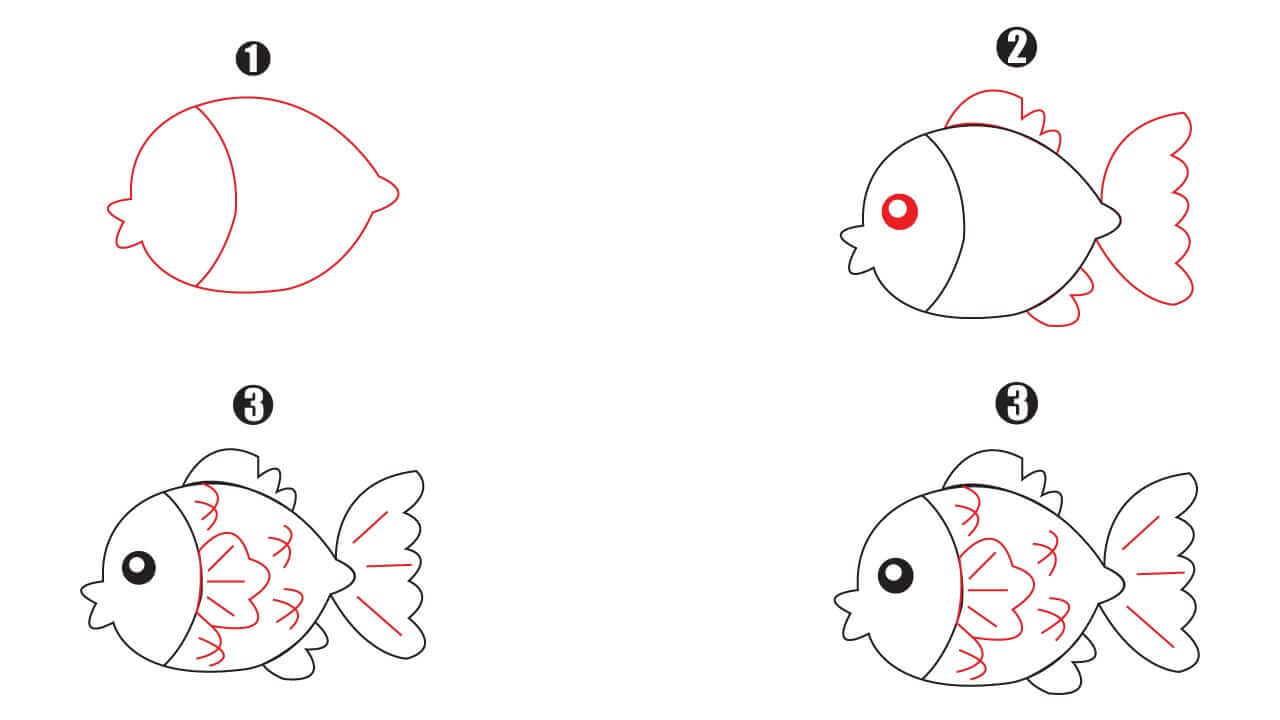 Cute Fish Drawing step by step