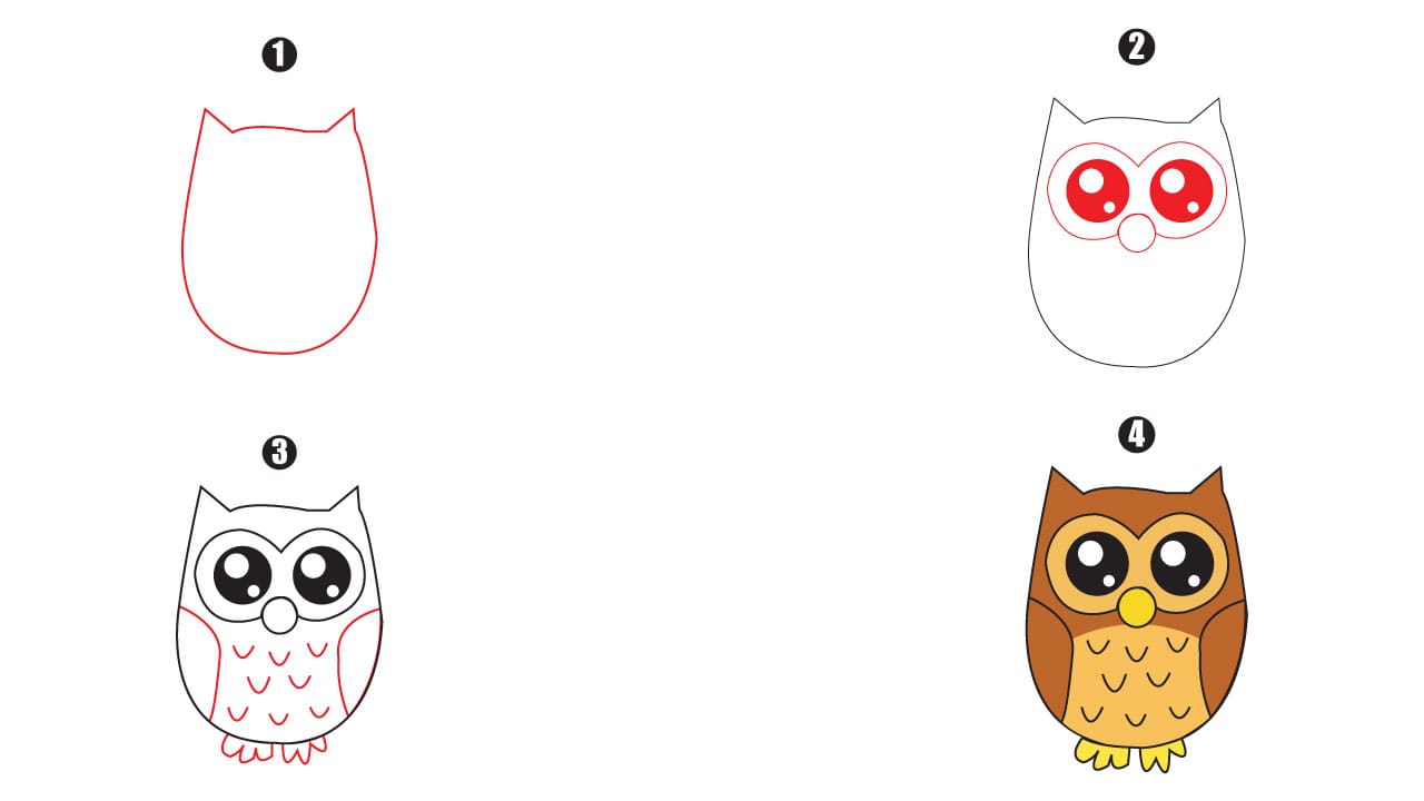 Cute owl drawing step by step