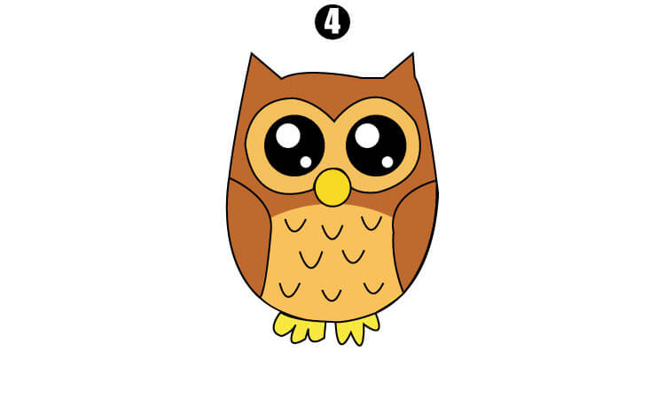 Cute owl drawing step4