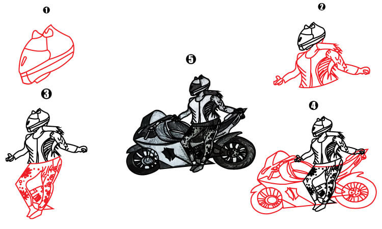 How To Draw A Girl On A Bike step by step