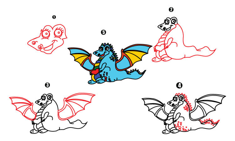 cute dragon drawing step by step