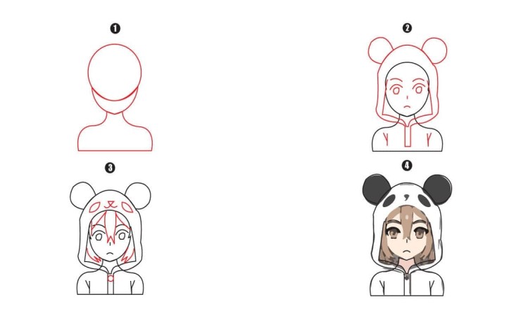 Anime Panda Girl Drawing Step By Step