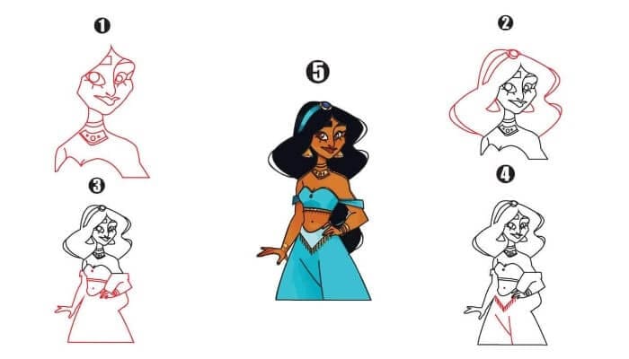 Princess Jasmine Drawing Step By Step