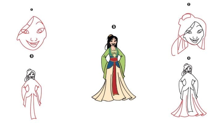 Princess Mulan Drawing Step By Step