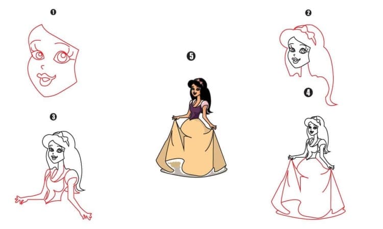Princess Snow White Drawing Step By Step