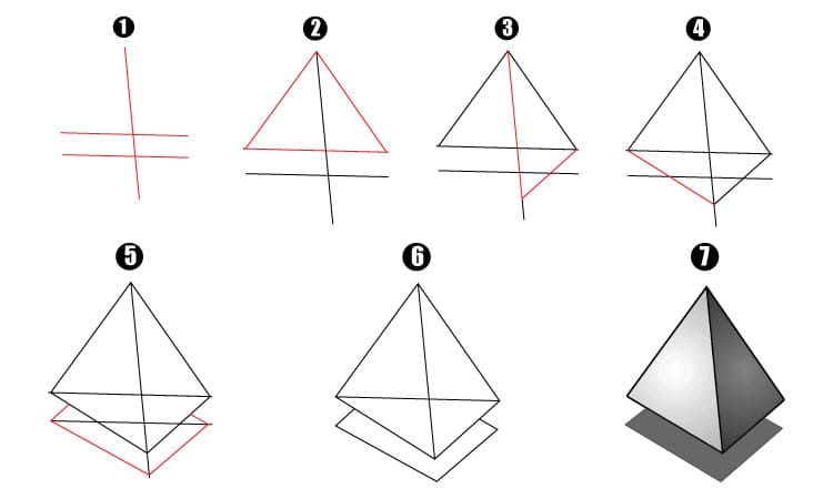 How to draw a 3D Pyramid Step By Step