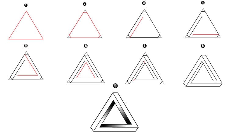 3D Penrose Triangle Drawing Step by Step