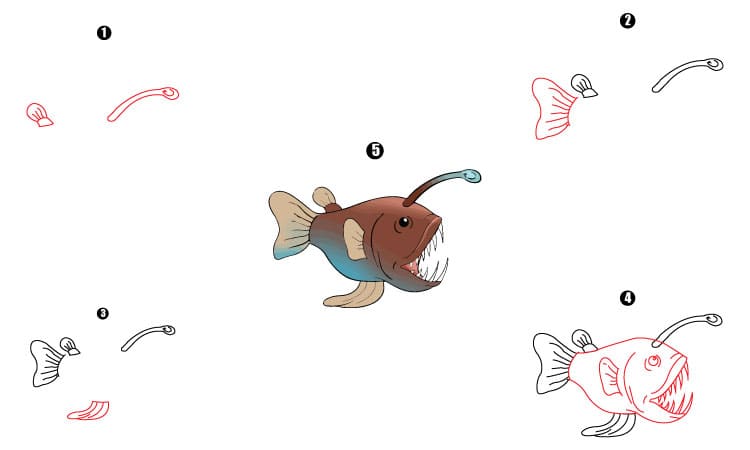 Angler Fish Drawing - Step By Step Tutorial - Cool Drawing Idea
