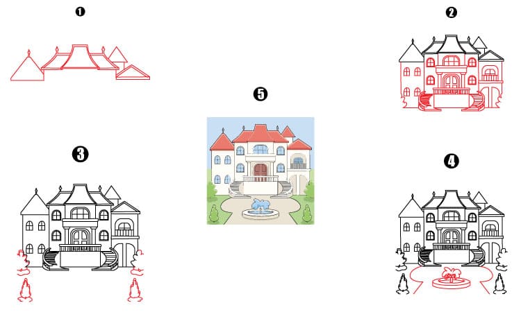 Draw a Mansion Step By Step
