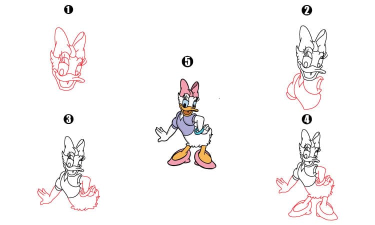 Daisy Duck Drawing Step By Step