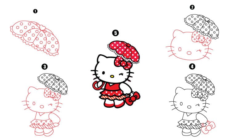 Step By Step Hello Kitty Drawing For Kids, Tutorial, by Drawing For Kids