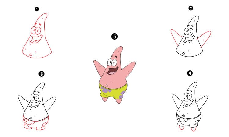 Patrick Star Drawing - A Step By Step Tutorial - Cool Drawing Idea