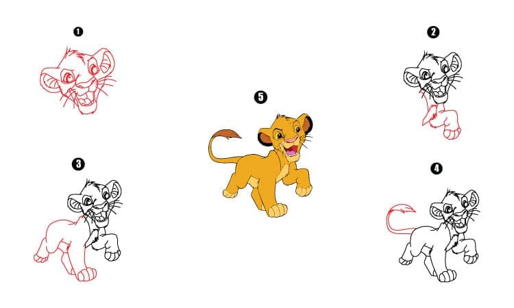 Simba Drawing Step By Step