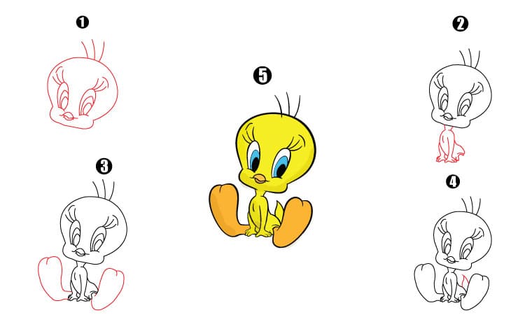 Tweety Bird Drawing tutorial