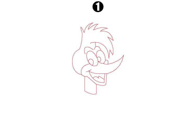 Woody woodpecker drawing step 1