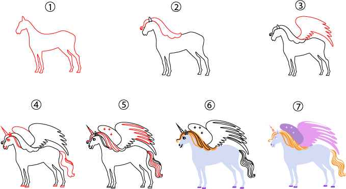 Pegasus Drawing step by step