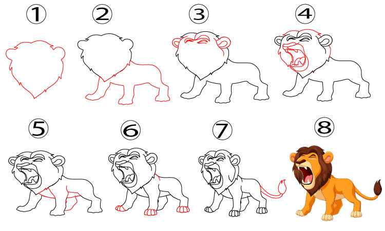 Roaring Lion Drawing Step by Step